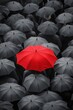 © Wis - Red Umbrella Standing Out Among Black Umbrellas