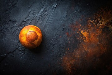 Wall Mural - grunge rusty black background with orange spot and scratches low angle view