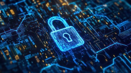 Leinwandbilder - Digital illustration of a padlock symbolizing cybersecurity and data protection.