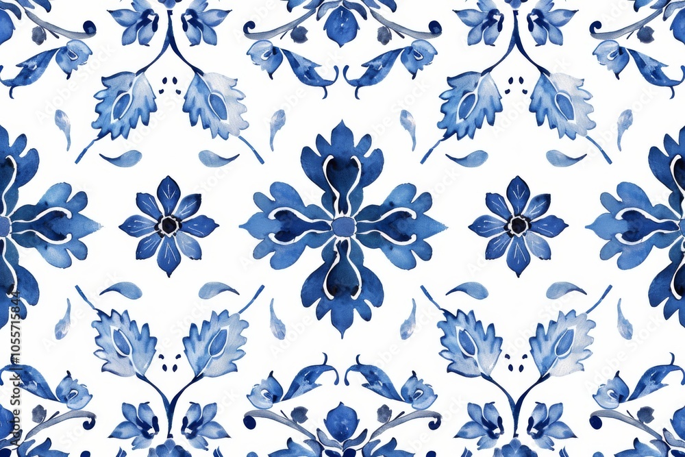 A blue and white floral patterned background with a blue Stock Photo ...