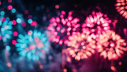 Wall Mural - Colorful fireworks display with bokeh effect. Celebration and festive atmosphere.