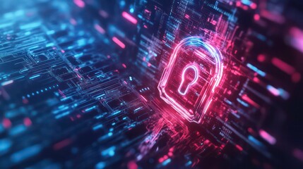 Leinwandbilder - Digital lock symbolizing cybersecurity in a futuristic data environment.
