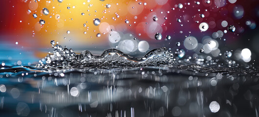 Wall Mural - water drops on glass, with splashes and drops of water.
