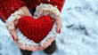 © Natalia Klenova - Red Knitted Heart Held in Snowy Hands