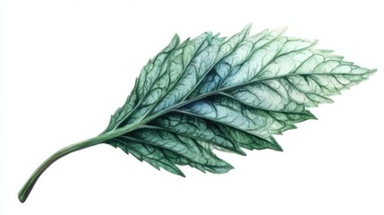 Peppermint leaf with menthol and terpene structure, highlighting fresh aroma, isolated on white