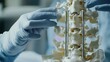 © Prostock-studio - A close-up of a gloved hand pointing to a white model of a human spine. The spine has screws and metal rods attached to it.