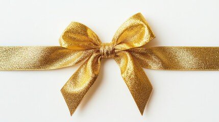 A shiny gold bow tied around a ribbon, perfect for gift wrapping or decoration.