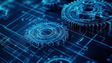 Aufkleber - Abstract representation of gears and technical schematics in a futuristic design.