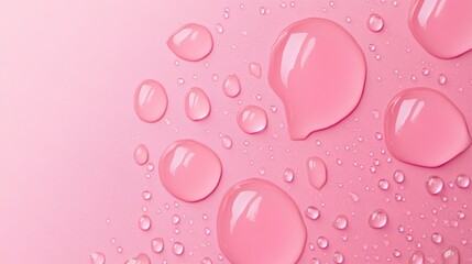 Fototapete - Circular water droplets on a pink background Space for text Aerial perspective