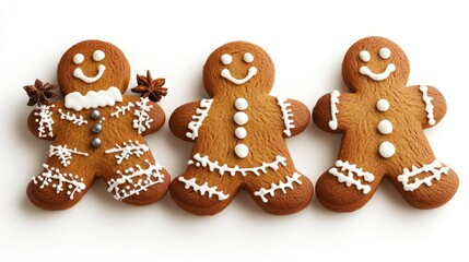 Gingerbread decorated for the holiday season on a white background