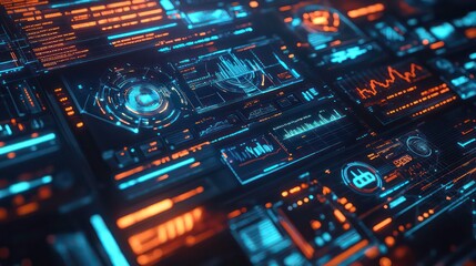 Fototapete - Futuristic interface displaying data visualizations and analytics.