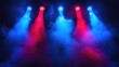 © AImmersive Imagery - Illuminated stage featuring scenic lights and smoke showcasing blue and red spotlights with a volumetric light effect against a dark backdrop