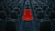 © Олег Фадеев - A single red chair stands out among a row of identical black chairs, symbolizing individuality and uniqueness