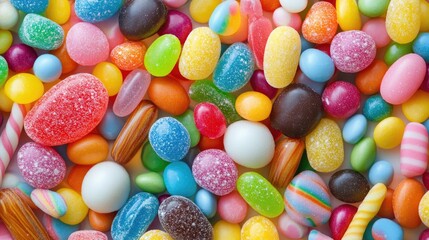 Colorful candy assortment featuring a variety of sweets like jelly beans licorice and gumdrops vividly displayed