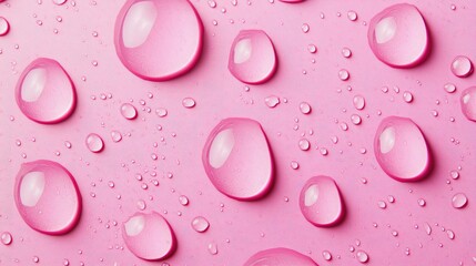 Fototapete - Circular water droplets on a pink background Space for text Aerial perspective
