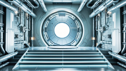 Wall Mural - futuristic generic technology room with a platform in its center