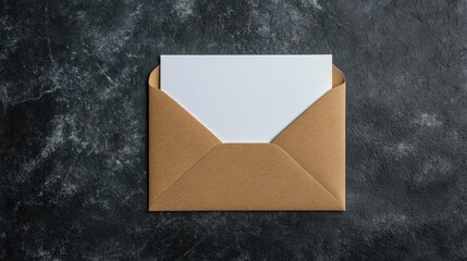 Blank white card inside a brown envelope on a dark backdrop