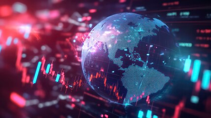 Poster - A digital globe overlaid with financial data and graphs, symbolizing global markets.