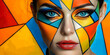 © HQAsset - Close-up Portrait of a Woman with Colorful Geometric Makeup,  Abstract Art Inspired Beauty