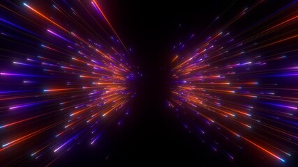Wall Mural - bright flying lines. laser beams slowly emerge from the darkness. abstract background in blue, yello