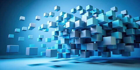 Abstract Floating Blue Cubes in Three Dimensional Space Minimalist Design
