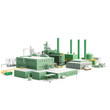 © Tark - Green factory on white background. Generative AI