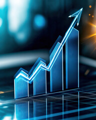 Leinwandbilder - A futuristic graph shows upward growth, combining digital elements with a sleek design, representing business success and advancing technology.