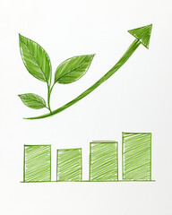 Aufkleber - A green growth chart illustration featuring plant leaves and upward trend, symbolizing environmental progress and sustainable development.