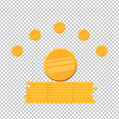 Gold coins stack on transparent background. Gold coins hover in the air. Vector illustration