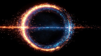 Futuristic glowing digital portal in dark space