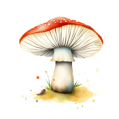 King oyster mushroom, watercolor illustration on white background. Generative AI