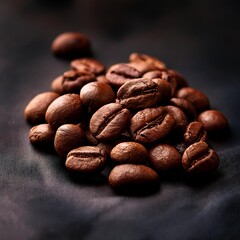 brown roasted coffee beans closeup on dark background