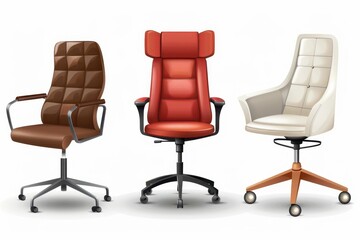 Various office chairs on white backdrop