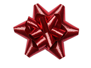 Wall Mural - A closeup of a red, sparkly gift bow with a white background PNG