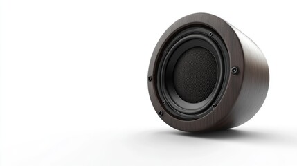 Black wooden audio speaker isolated on a white background