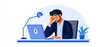 © Chayan - A stressed man sits at a desk with a laptop, a lamp, and a small plant, depicting a work environment that suggests pressure or challenges.