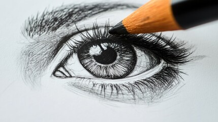 Close up of a human eye sketch on a workspace