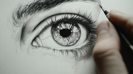 Close up of a human eye sketch on a workspace