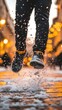© Sergey - Urban winter jogger splashing snowy street at dusk