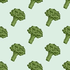 broccoli seamless pattern with green background