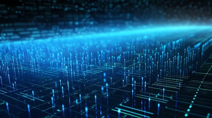 Futuristic digital cityscape with glowing lines and data servers
