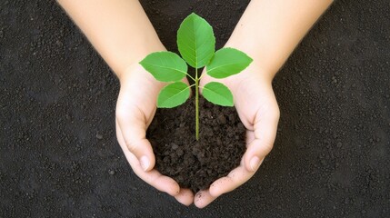 Child Holding Small Tree Sapling in Hands