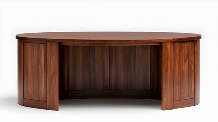 Poster - Sleek and Sophisticated Executive Desk on White Background   A spacious dark wood finished desk in a minimalist modern setting perfect for professional work meetings and productivity