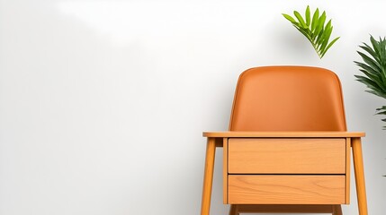 Poster - Compact and Efficient Computer Desk with Built in Storage Placed in a Minimalist White Studio Setting with a Wide Angle Perspective