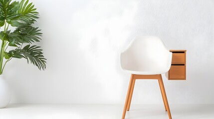 Leinwandbilder - Compact and Organized Computer Desk with Built in Storage Placed in a White Studio Setting Captured from a Wide Angle View