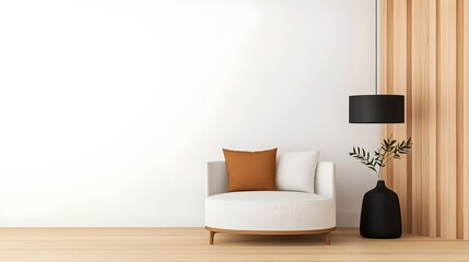 Aufkleber - Minimalist Japandi inspired Living Room with Light Wood Accents and Open Spacious Design   Cozy and Calming Ambiance with Scandinavian and Japanese Influences