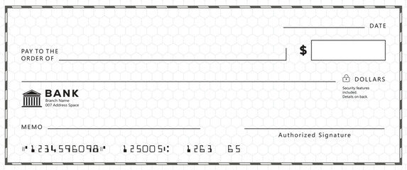 bank check, vector blank money cheque, checkbook template with guilloche pattern and fields. currenc