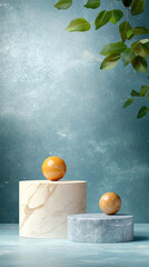 Wall Mural - Elegant abstract marble podium displaying metallic accents with a futuristic touch in a serene atmosphere