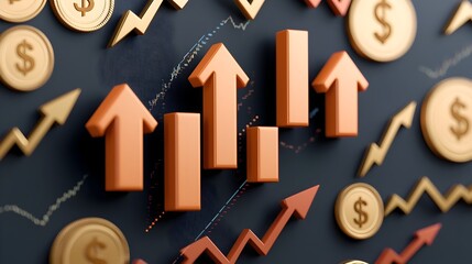 Aufkleber - Vibrant 3D Financial Market Visualization with Key Economic Indicators and Performance Metrics  Showcasing a complex graph displaying vital investment data trade flows