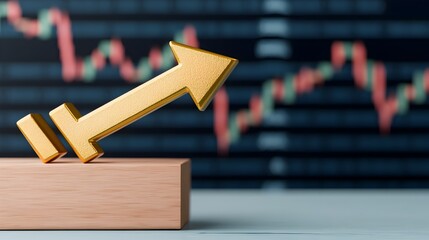 Leinwandbilder - Sophisticated 3D Financial Chart Depicting Growth and Market Trends Showcasing Currency Diagrams Exchange Trade Dynamics and Profit Analysis   A Conceptual Success Concept with a Golden Arrow Strategy